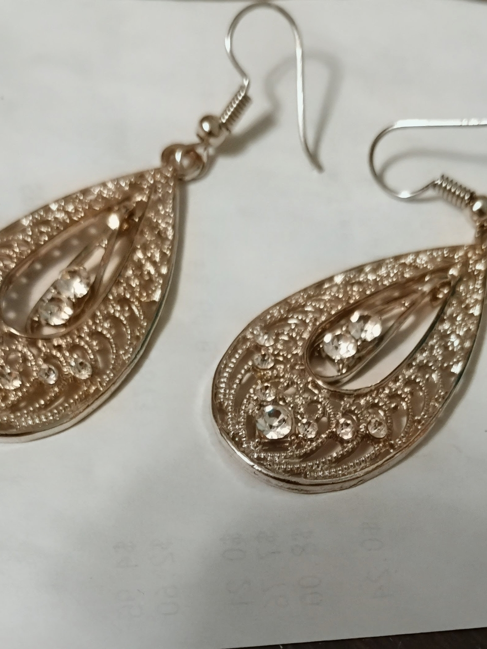 Elegant Gold Teardrop Filigree Earrings with Crystal Accents